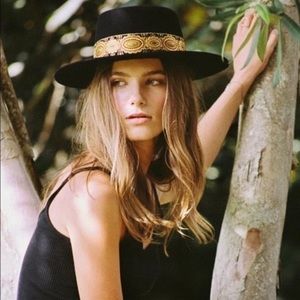 LACK OF COLOR The Lolita Boater Hat in Black and Gold Medium